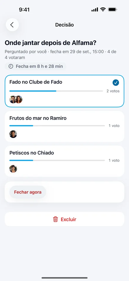 Decisão do Jurni “Onde jantar depois de Alfama?” com votos para Fado no Clube de Fado, Frutos do mar no Ramiro e Petiscos no Chiado.