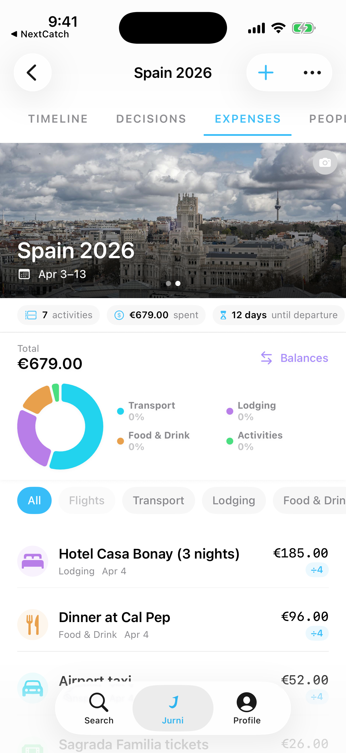 Expense splitting with category breakdown