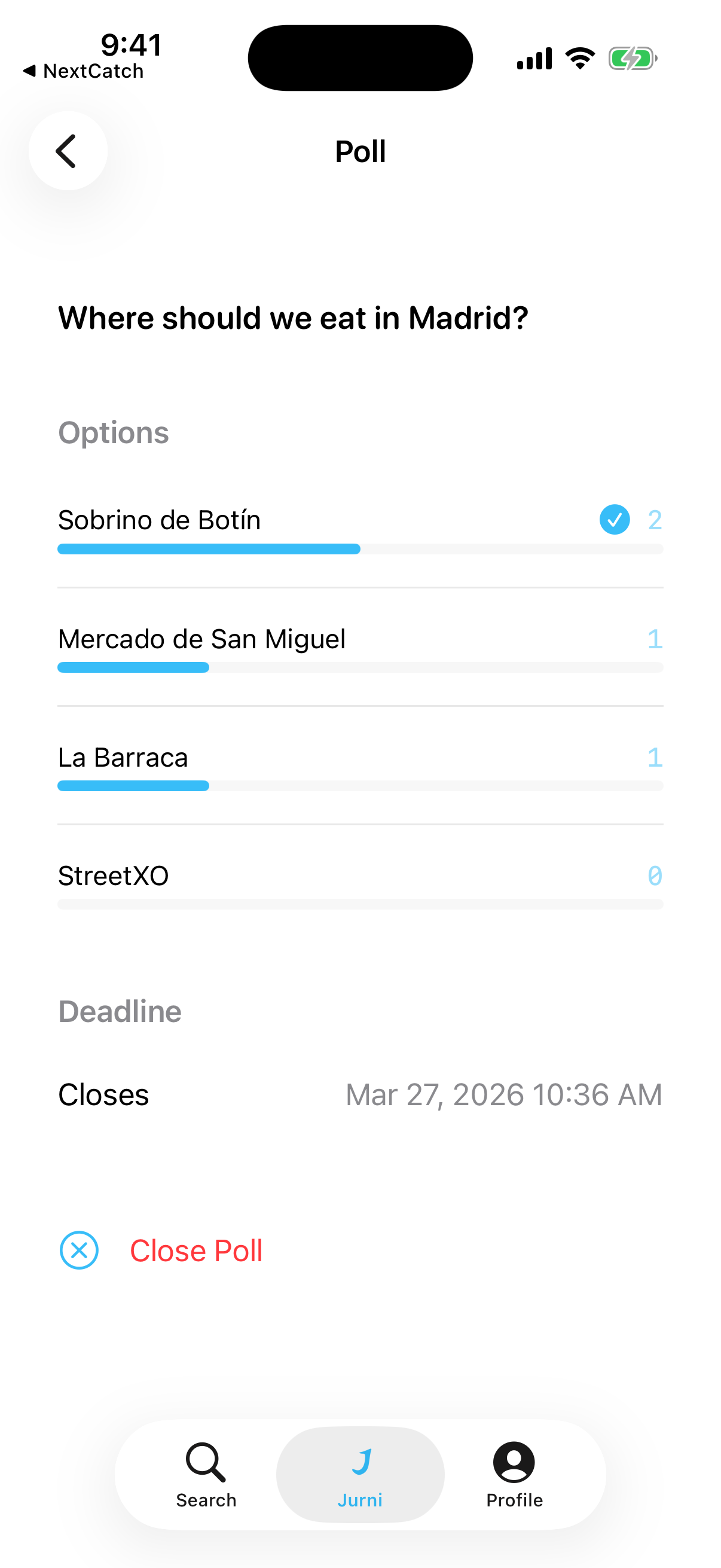 Group poll with voting results