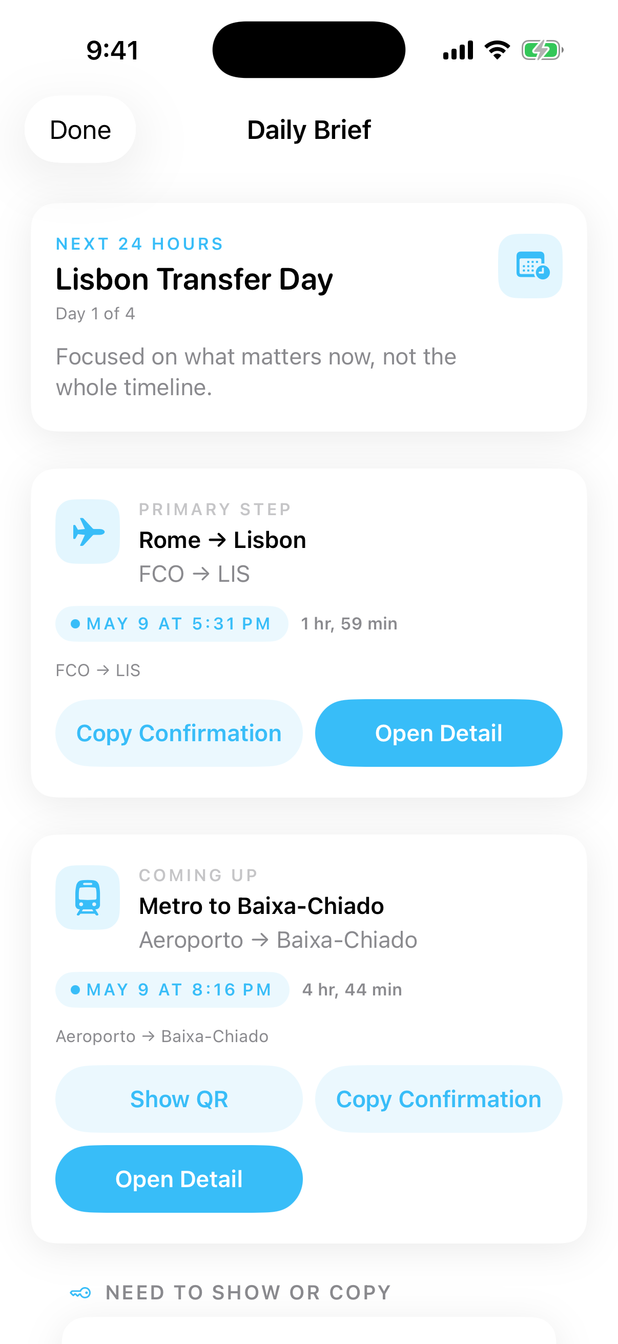 Daily Brief with the next travel step