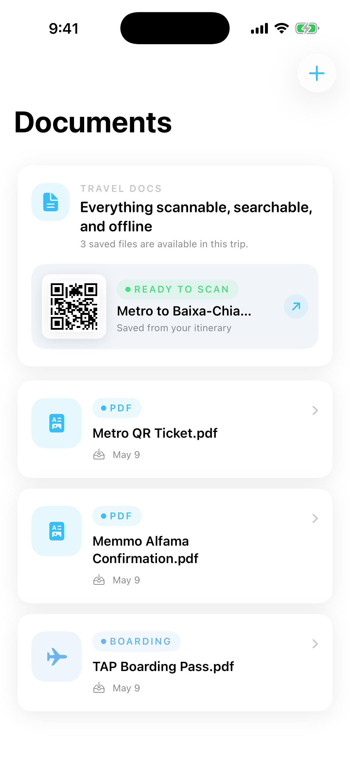 Trip documents and QR codes